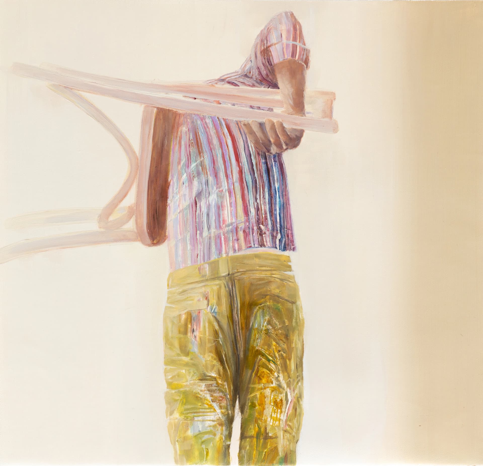 CHAIR TO THE RIGHT / CHAIR TO THE LEFT (SPECULUM IMITANS II) Diptych,
2024 / oil on linen / each frame 67 x 70 cm (26,3 x 27,5 in), left panel
