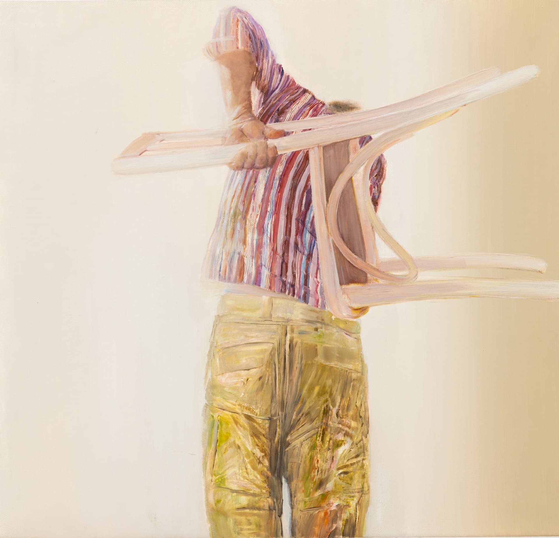 CHAIR TO THE RIGHT / CHAIR TO THE LEFT (SPECULUM IMITANS II) Diptych,
2024 / oil on linen / each frame 67 x 70 cm (26,3 x 27,5 in), right panel