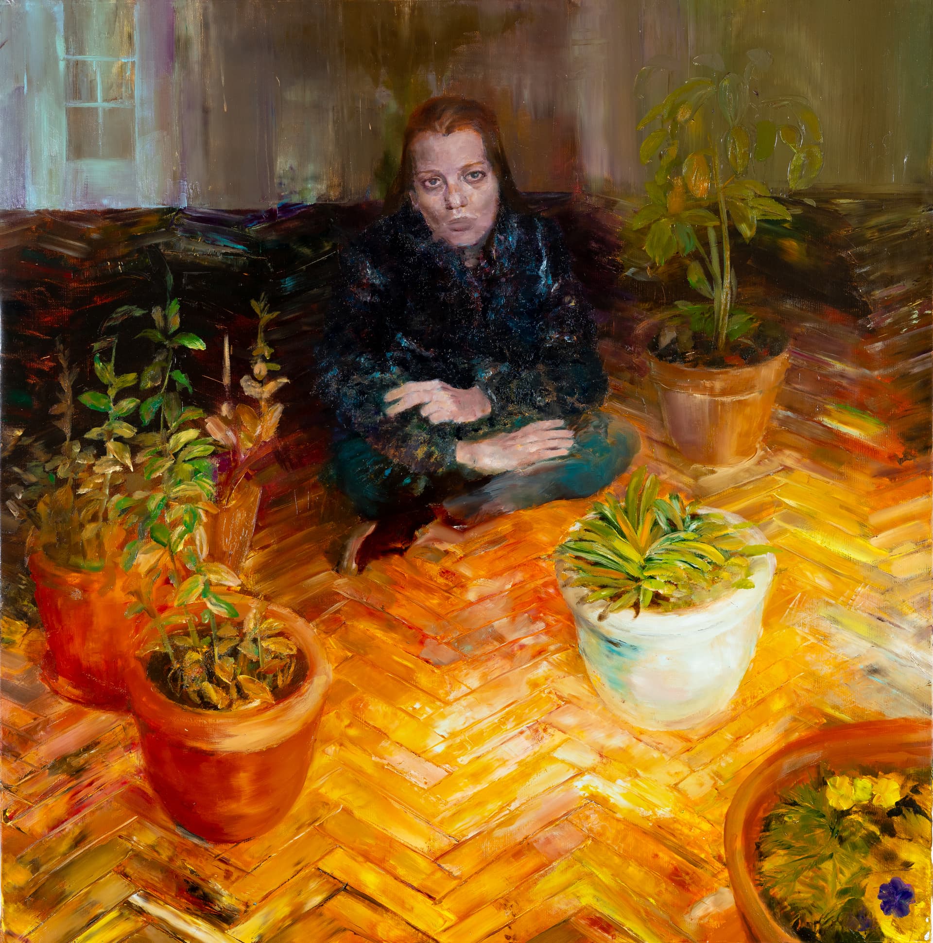 DIANA ON THE FLOOR WITH FLOWER POTS, 2024