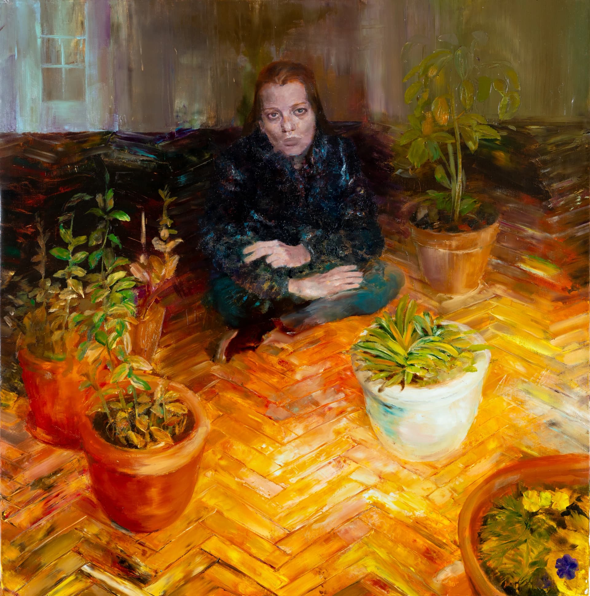 DIANA ON THE FLOOR WITH FLOWER POTS, 2024